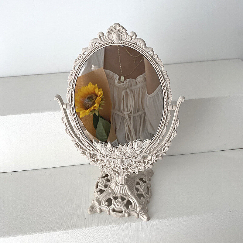 Cermin rias berbentuk Oval, cermin rias gaya Eropa Vintage, cermin rias Putar Putar 360 derajat, alat cermin rias dekorasi rumah