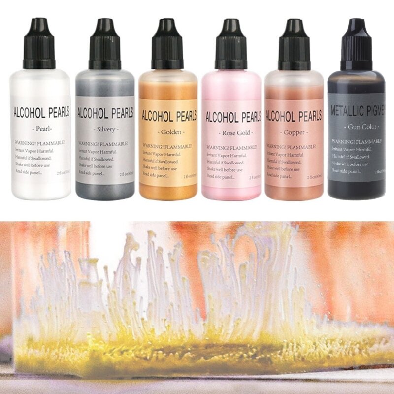 Metallic Set 6 Color Concentrated Extreme Alcohol-Based Inks for Epoxy Resin Acrylic Pouring Paint