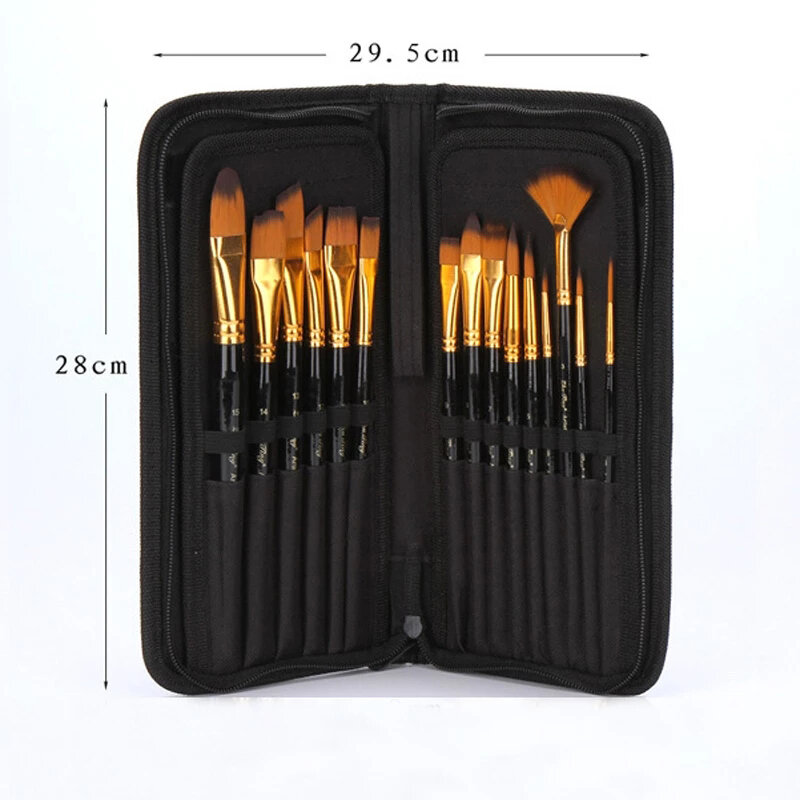 Knysna 15 Pcs Professional Oil Paint Brush with Canvas Bag Watercolor Painting Brush Art Supplies Craft Long Wooden Handle