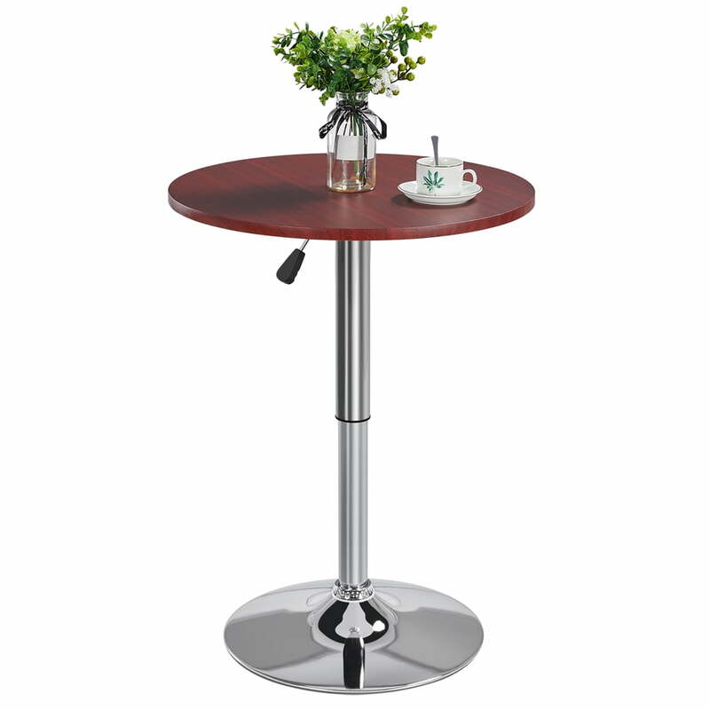 Adjustable Bar Table Bistro Pub Counter Table Swivel Round Brown Top Cocktail Kitchen Dining Table