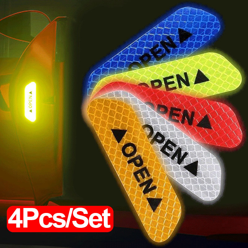 4-1Pcs Car Door Stickers Universal Safety Warning Mark OPEN High Reflective Tape Decal Night Auto Exterior Motorcycle Sticker