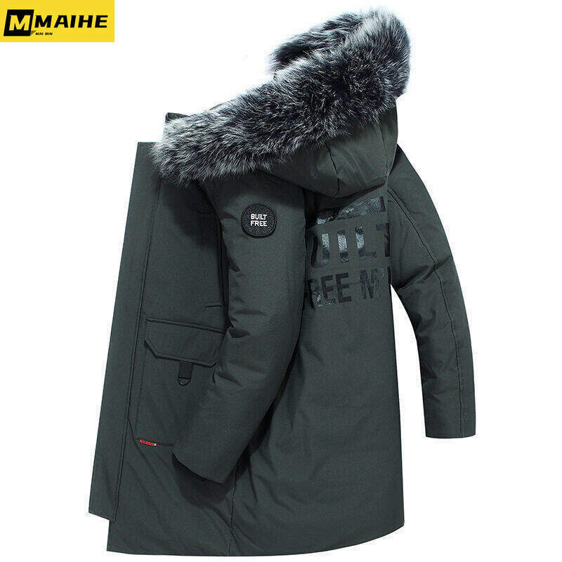 Winter New Men's Down Jacket With Thickened Hooded Fur Collar Parka Outdoor White Duck Down Filling  Warmth  Men's Clothing
