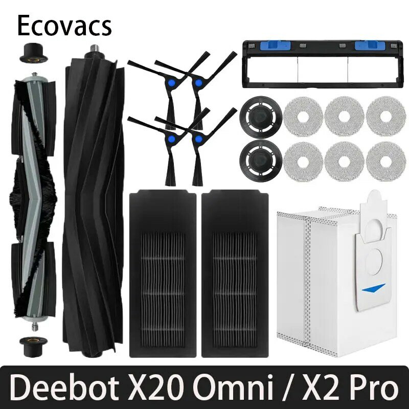 Ecovacs X2 Omni X2 Pro X2 부착용 메인 사이드 브러시 커버, 헤파 필터 걸레 천, 먼지 봉투 예비 부품
