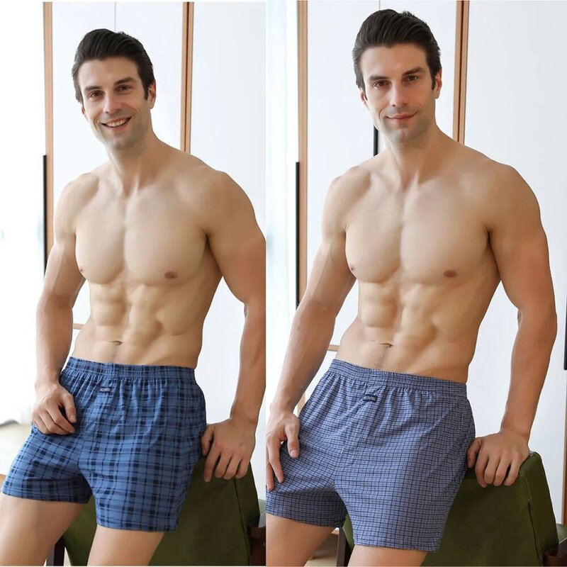Pijama xadrez masculino calça curta, cintura elástica, shorts de dormir, respirável casual, fundo de cintura 3D, 100% algodão, 2 peças