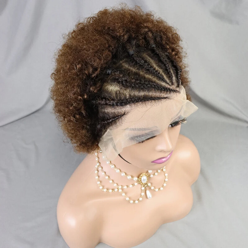 Парик Надувной кудрявый, 6 дюймов, афро кудрявые человеческие волосы, парики с косами для черных женщин, 13x4, на сетке спереди, 100% бразильские волосы Remy