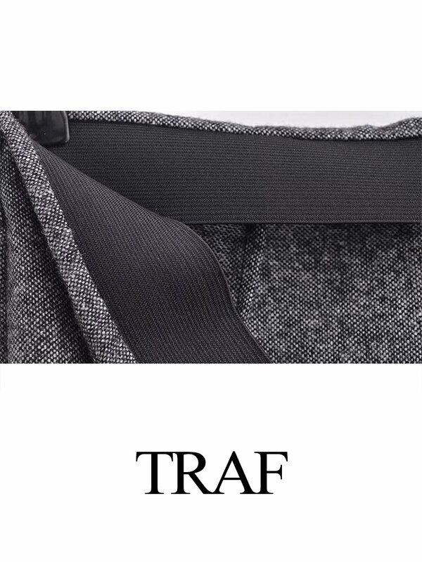 TRAF-Pantalones largos de pierna ancha para mujer, ropa de calle Vintage, recta, nueva moda, Primavera