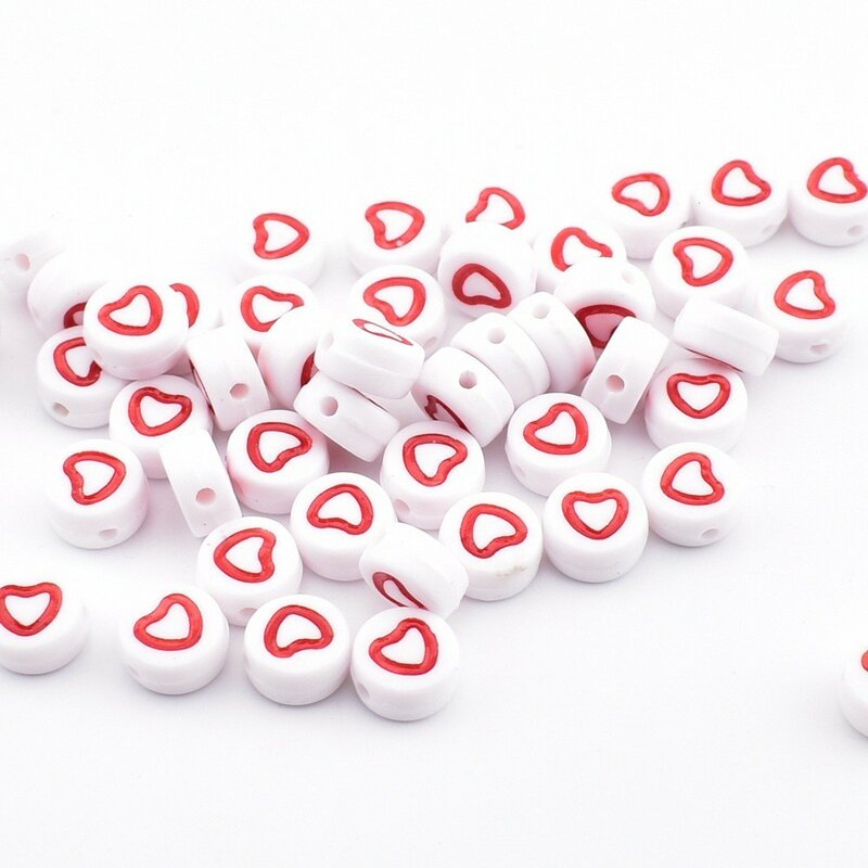 50 pz/lotto 7*4*1mm fai da te acrilico lettera perline rotondo sfondo bianco rosa amore perline per la creazione di gioielli