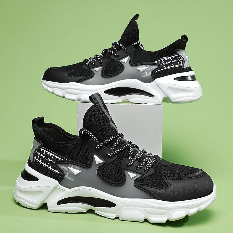 Zapatillas de deporte de punto para hombre, zapatos transpirables de suela gruesa y plataforma, aumento de altura, talla grande 40-46