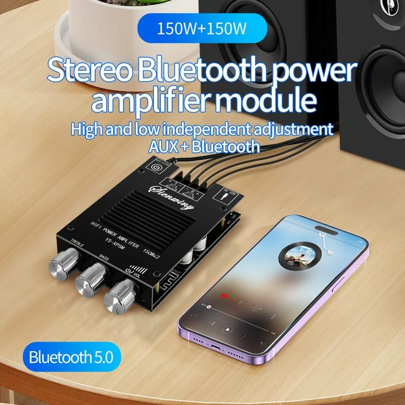 YS-XPSM 150W * 2 Adjustment Stereo Treble Bass penyesuaian Bluetooth 5.0 Audio Power Amplifier papan modul Dual Channel Heat Sink APP