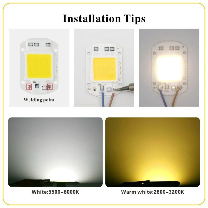 2 pz/lotto LED COB lampada Chip 10W 20W 30W 40W 50W AC 220V Smart IC LED perline fai da te per LED proiettore faretto bianco freddo bianco caldo