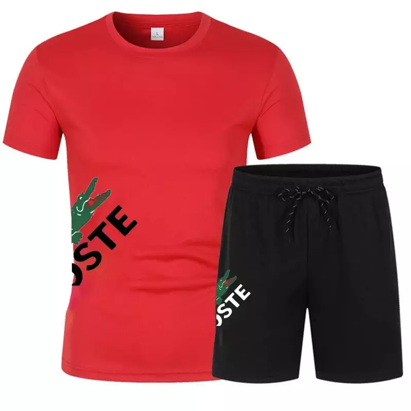 Letni strój sportowy moda męska dwuczęściowy Fitness sportowy bieganie na co dzień szybkoschnący zestaw szortów z krótkim rękawem dla mężczyzn
