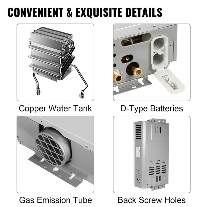 VEVOR-calentador de agua LPG de 6L, 8L, 10L, 12L, 16L, 18L, Gas licuado de petróleo, propano, butano, Kit de caldera de acero inoxidable
