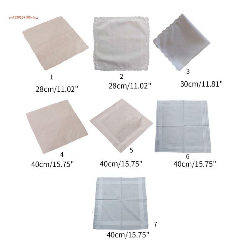 Pañuelos multifuncionales algodón para mujer, pañuelos blancos con borde encaje