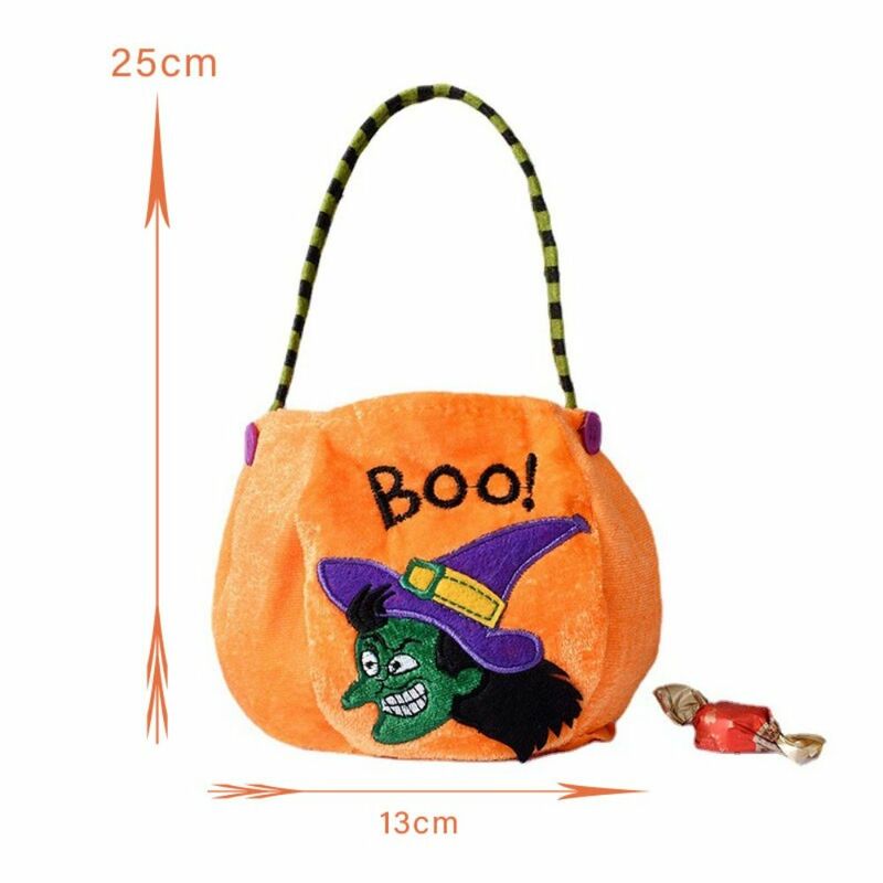 Bolsa de regalo de gato negro de bruja de elfo feliz, bolsa de dulces de Halloween, bolso de mano de calabaza de truco o trato