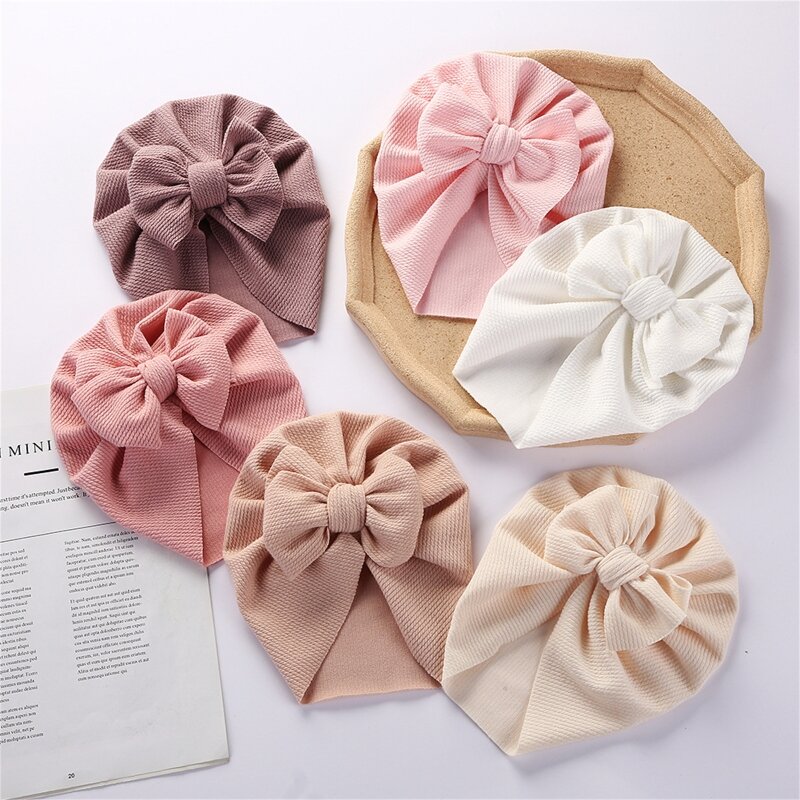 RIRI Baby Hat Cute Bows Knot Beanie Cap Floral Bowknot Headwrap Newborn Soft Cotton Solid Color Bonnet Infants Kids Headwear