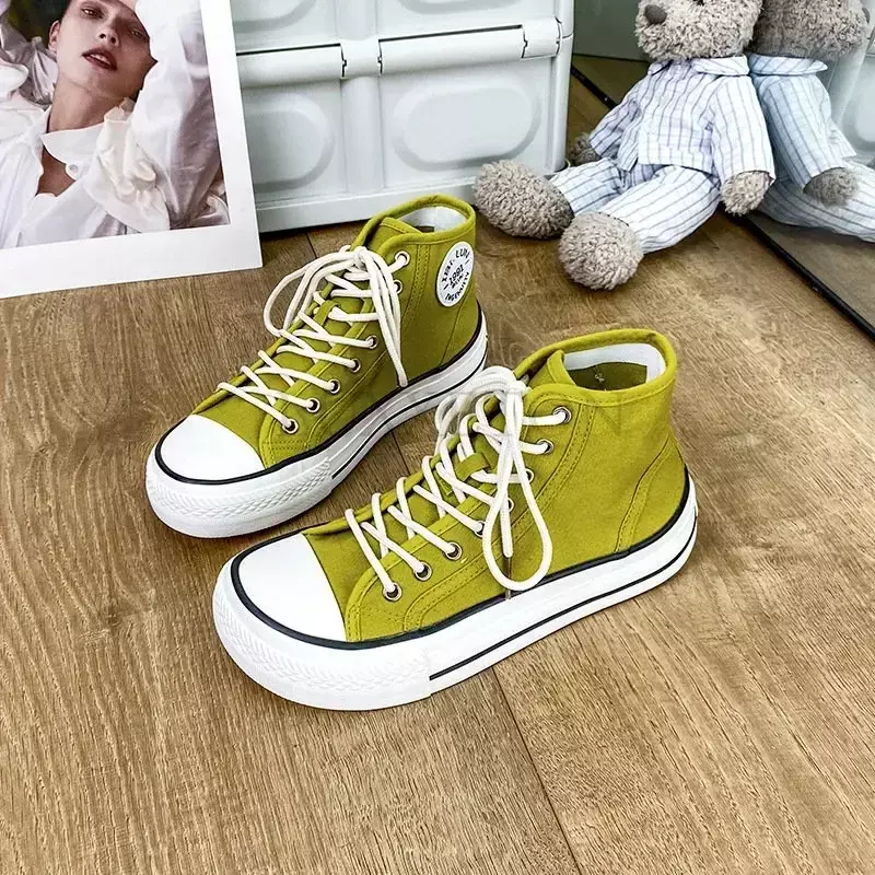 Women's Canvas Shoes 2024 Spring Lace Up Round Toe Causal Flat Shoes Student Sneakers Girls Skateboard Vulcanized Tennis Women