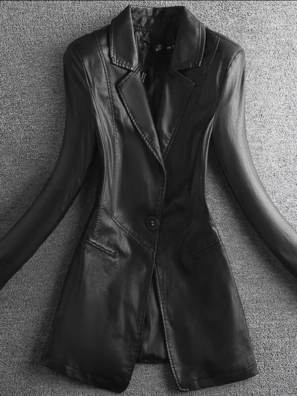 Lautaro-Blazer noir en similicuir pour femme, blazers et vestes de luxe, manches longues, coupe couvertes, léger et doux, élégant et à la mode, printemps 2021