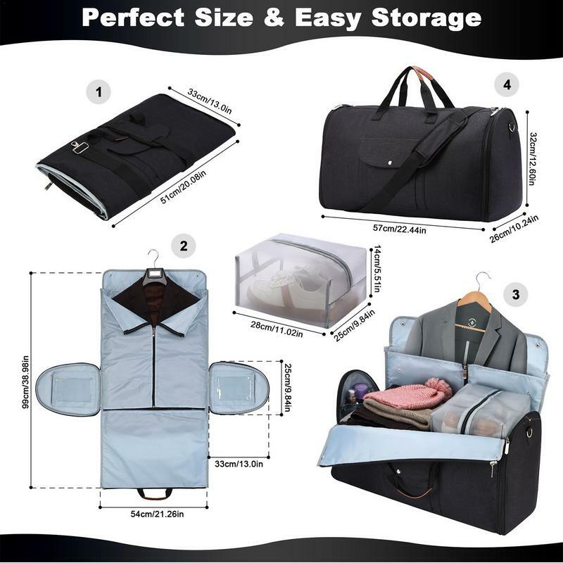 Travel Garment Bag Weekend Clothing Convertible Bag Waterproof Duffle Bag For Suit Shirts Dress Shoes Underwear Socks Toiletries