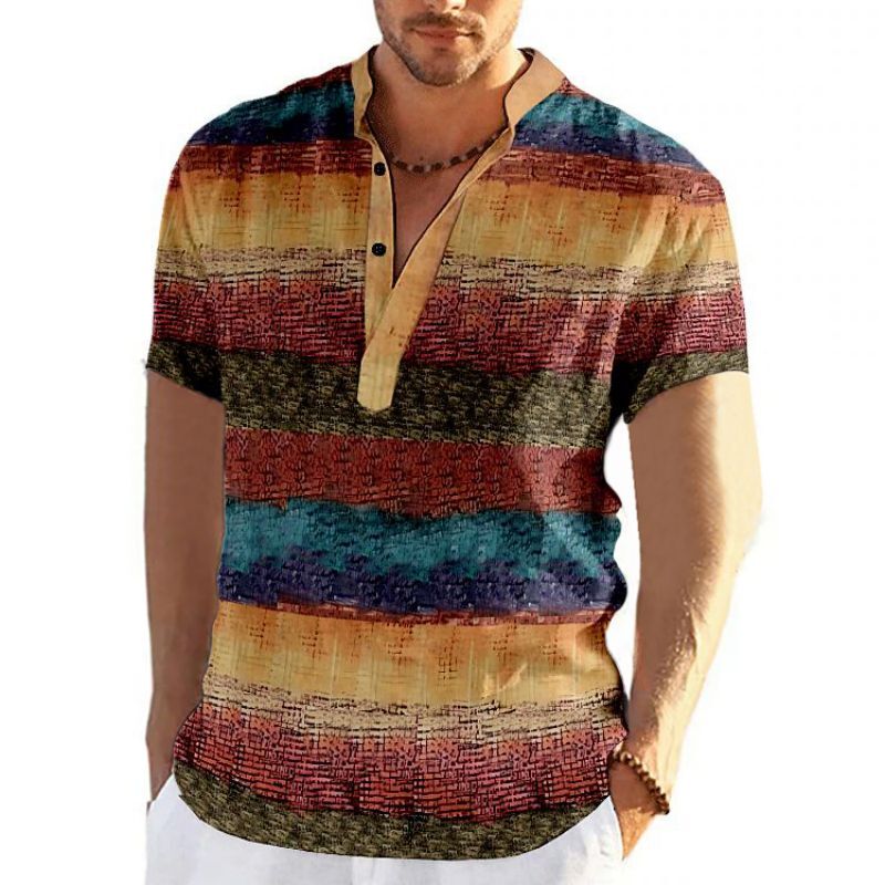 Vintage koszula męska 3D modna, patchworka koszule z nadrukiem oversize casualowe letnie koszulki męskie z krótkim rękawem