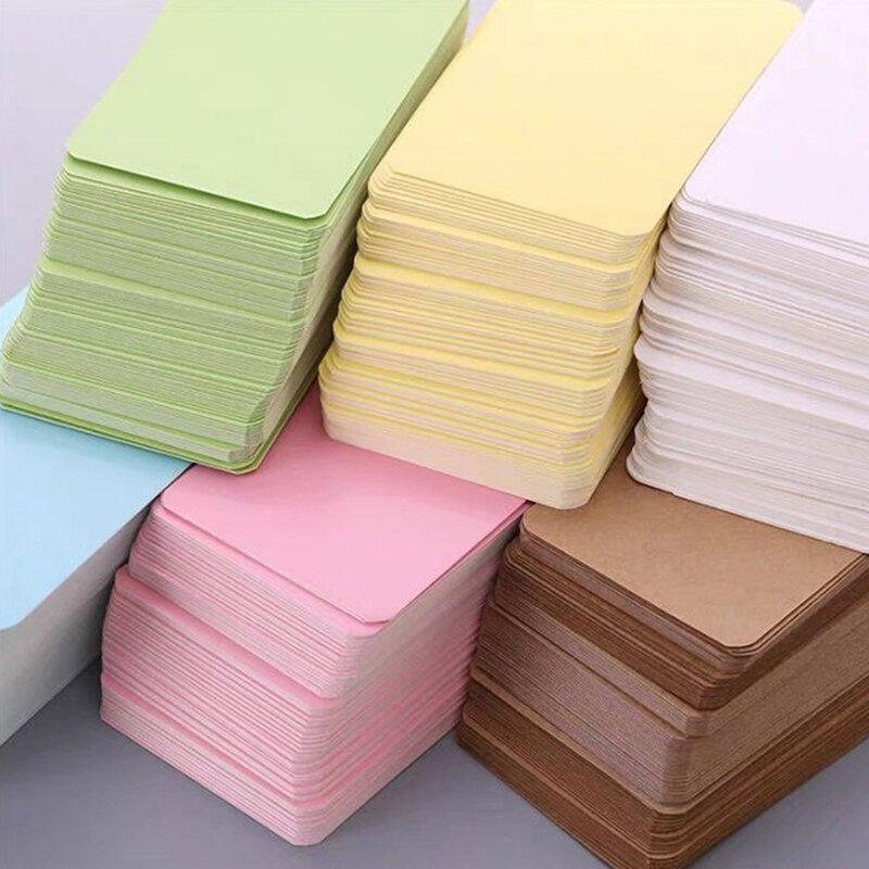 100 buah/kotak kartu kertas Kraft warna kartu bisnis kosong pesan kartu terima kasih