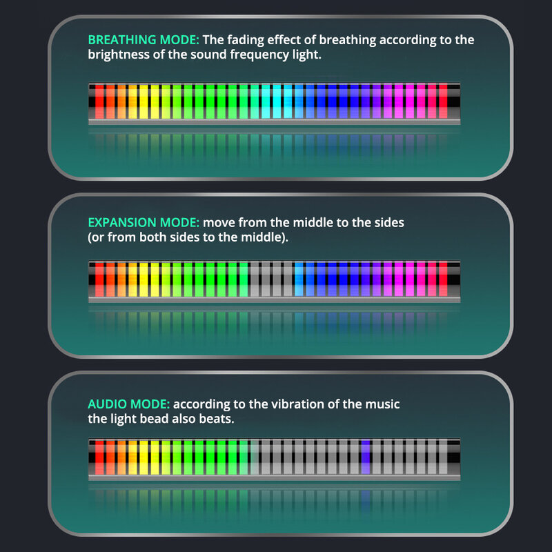 Barra de luz led com controle de voz, luz rgb colorida de ritmo musical, controle de voz automotivo