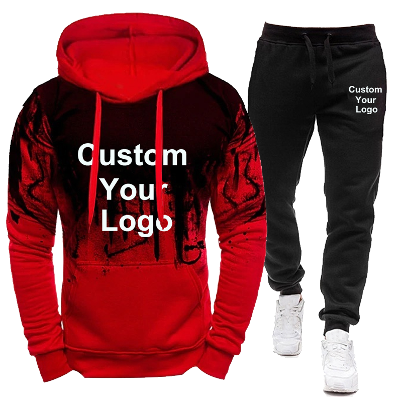Logo Customization Men's New Spring and Autumn Fashionable Hoodie + Pants Two Piece Gradient Casual Sweatpant Jackets Suits
