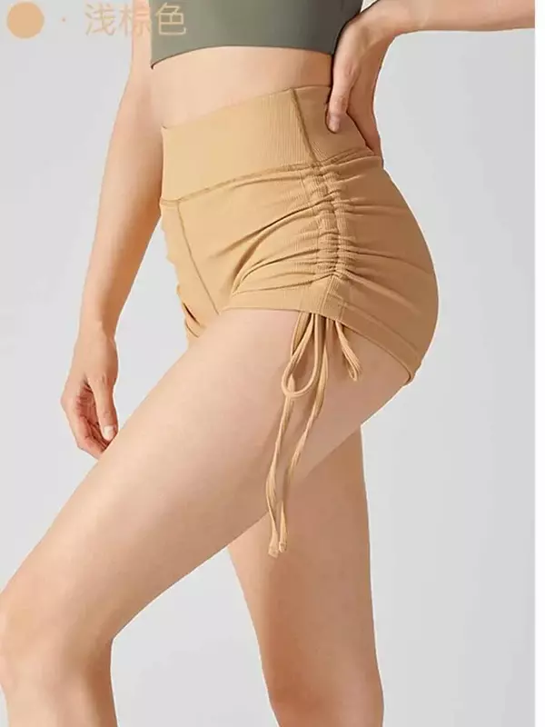 Спортивные горячие брюки для фитнеса женские обтягивающие шорты с высокой талией телесного цвета для бега персиковые шорты штаны для йоги на шнурке