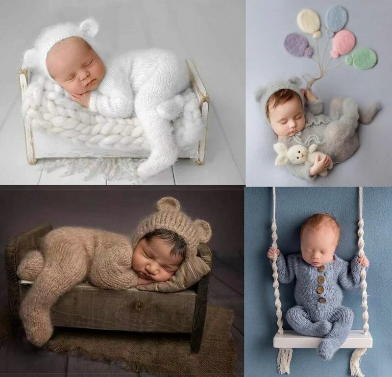 2 pc/set newborn fotografia adereços macacão chapéu de crochê lã bebê menino menina roupa do bebê animal foto prop