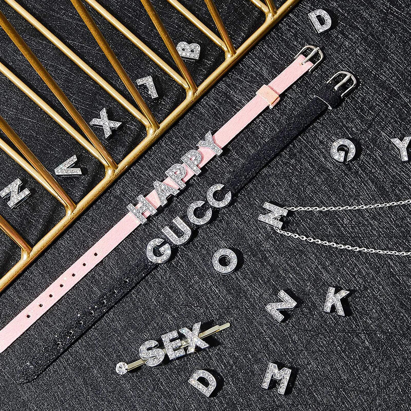 Alfabeto inicial Slide Letter for Bikini Wristband, Acessório DIY, A-Z Cartas de Slide, Rhinestone Charme, Keychain Fazer Jóias, 8mm