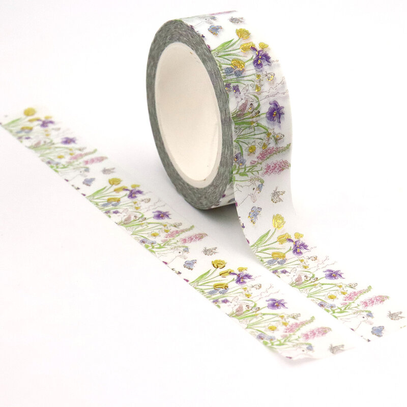 NEW 1PC 15mm*10m Gold Foil Spring Floral Butterfly Decorative Washi Tape Stationery Colourful Tape School Office Supplies