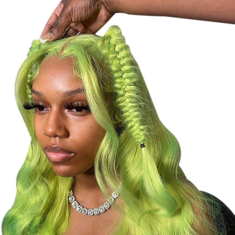 Glueless Wig Ready To Wear Lime Green 613 Blonde Colored 5X5 Lace Frontal Wig 30 Inch Body Wave 100% Brazilian Human Hair Wig