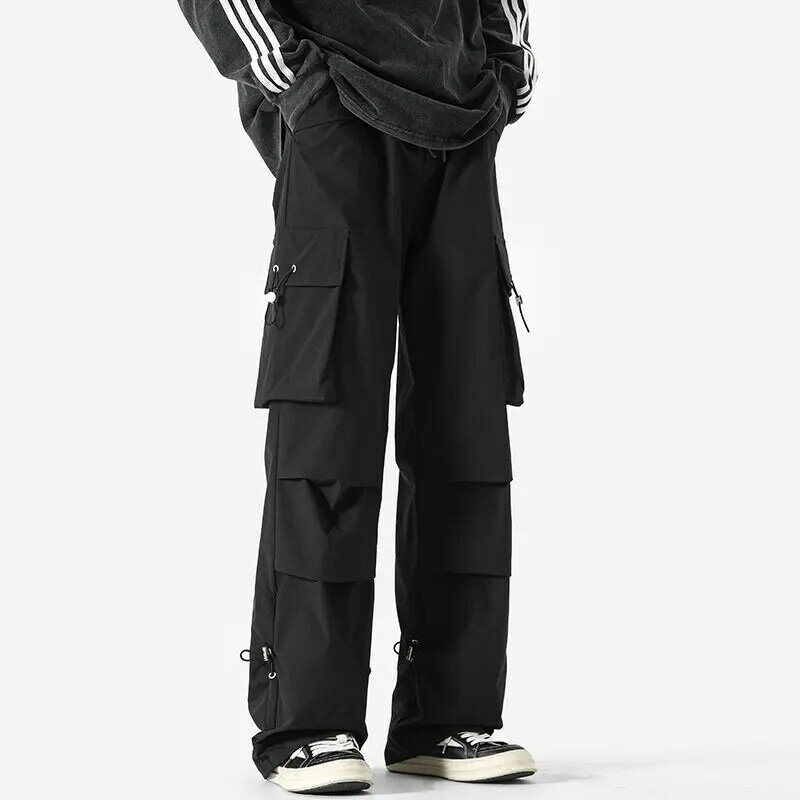 Брюки-карго для мужчин и женщин, джоггеры, брюки в стиле хип-хоп, спортивные штаны с боковым карманом, брюки белого и черного цвета, уличная одежда