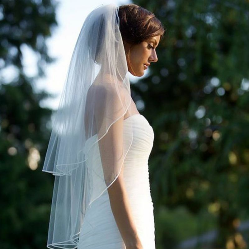 Двухслойная женская свадебная фата неправильной длины, однотонная плиссированная драпировка, мягкая Фата с расческой