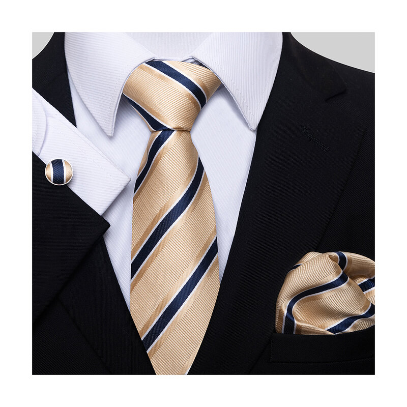 Great Quality Dropshipping Birthday Gift 7.5 cm Tie Hanky Cufflink Set Tie  Necktie hombre Khaki Formal Clothing Geometric