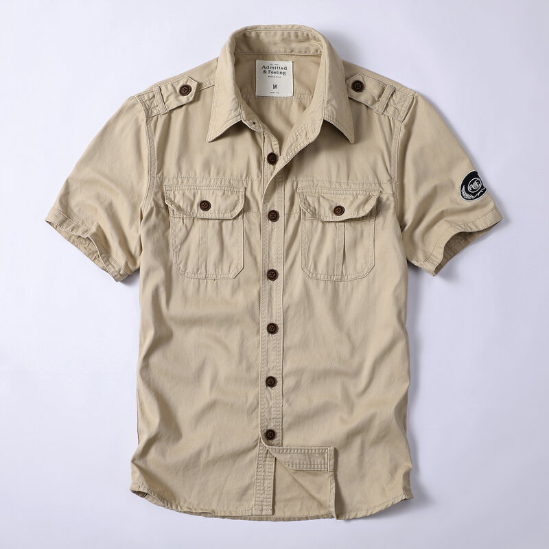 الرجال الصيف قمصان غير رسمية Vintage نمط قصيرة الأكمام غسلها القطن التمويه قمصان متعددة جيوب فضفاضة في الهواء الطلق قمصان الموضة
