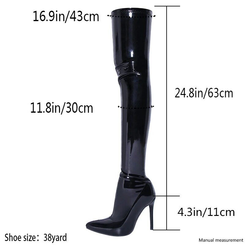 Women's Boots High Heel 11cm Matte Black Over Knee Boots Large Size 34-44 Side Zipper Fashion Personality Striper Long Boots
