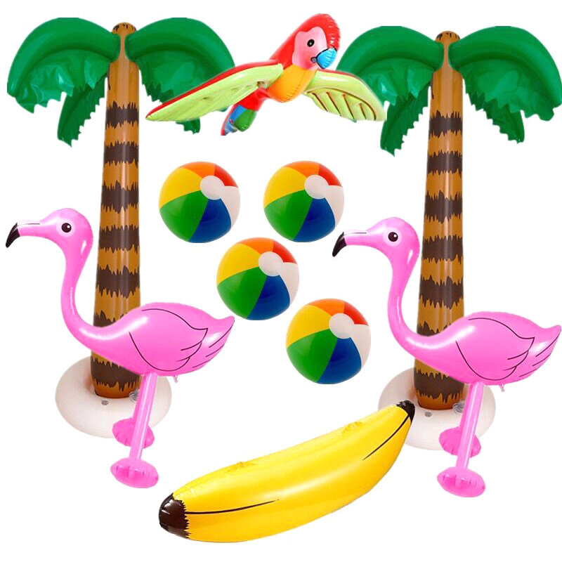 Mainan pelampung kolam renang Hawaii, mainan bola pantai Flamingo tiup dekorasi taman perlengkapan pesta acara Hawaii untuk anak-anak