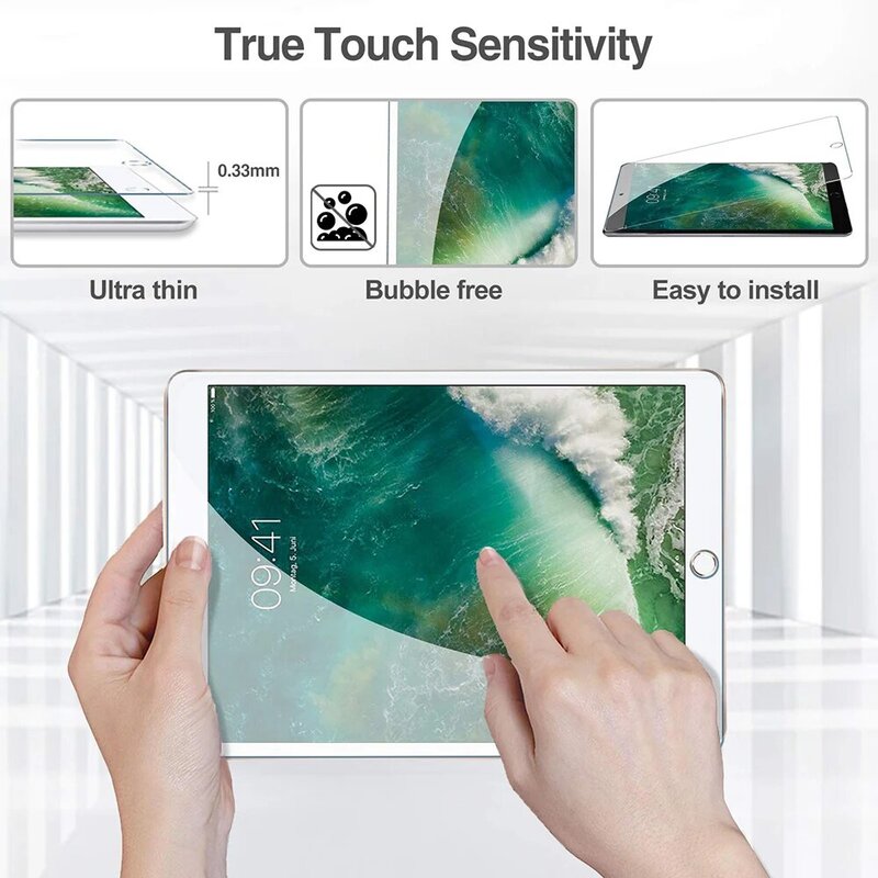 (3 Pak) kaca antigores untuk Apple iPad 5 2017 9.7 generasi ke-5 A1822 A1823 Film pelindung layar Tablet antigores