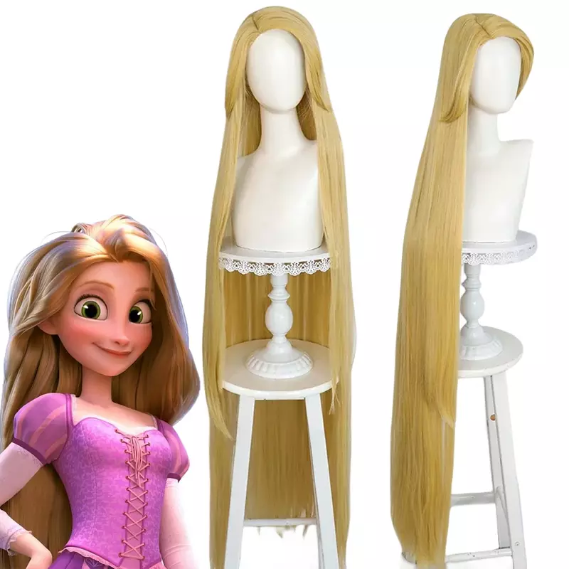 Tangled Rapunzel Princess Peruca Cosplay para Meninas, Loira, Longa Direta, Resistente ao calor, Perucas de cabelo sintético, Mascarada, Vestir-se, Filme