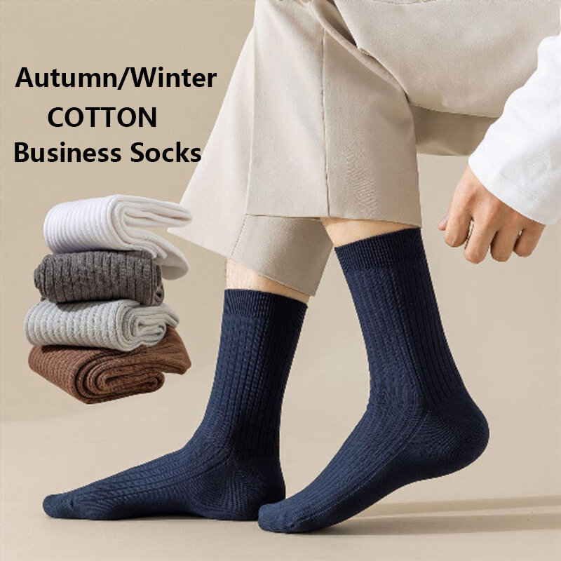 Meias de algodão macio e respirável para homens, confortáveis meias de negócios, antiodor, primavera, verão, outono, inverno, alta qualidade, macho, 2 pares