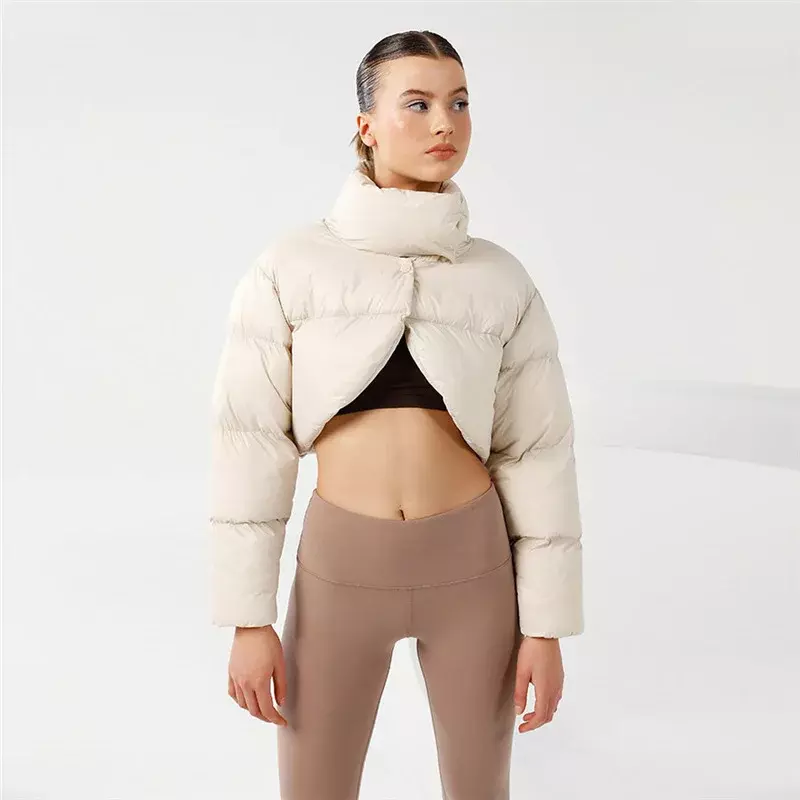 2024 autunno/inverno donna tinta unita Slim-fitting ombelico moda colletto rialzato a maniche lunghe piumino caldo giacca da donna