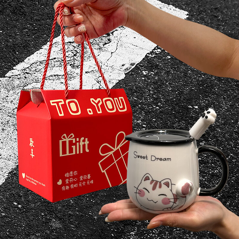 Katzen muster Keramik becher schwarz niedliches Haustier süßes Mädchen Herz Kaffee Milch Tasse für Geburtstags geschenk trinken Trink geschenk