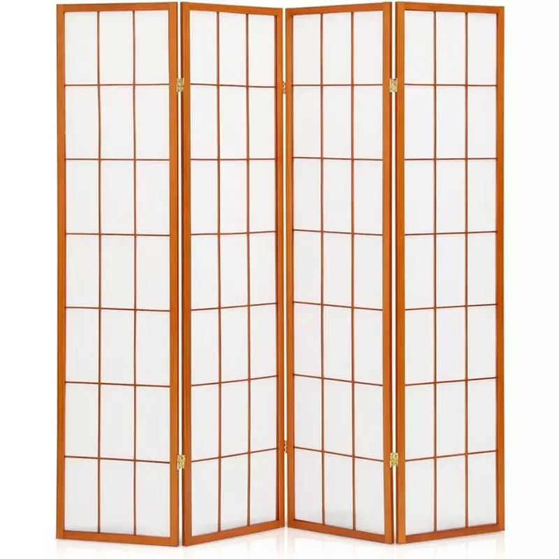Wood Room Divider Desk Partition Moving 4 Panel Home Office Decorative Wall Divider Walnut Soundproof Booth Partition Screen Low