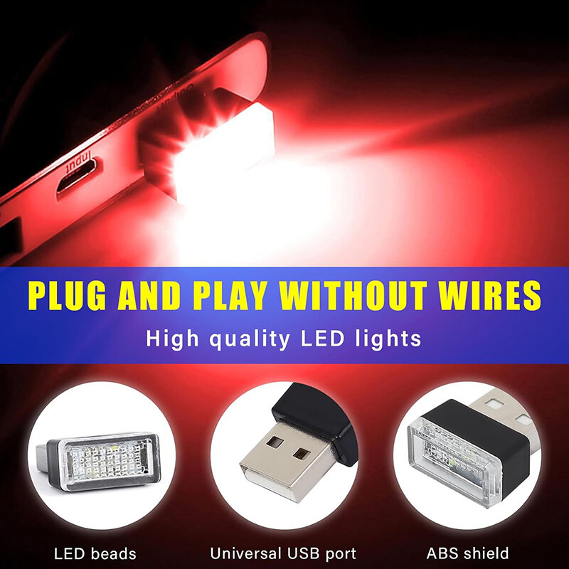 Carro Mini USB LED Atmosfera Luzes, Interior Lâmpada Decorativa, Portátil Auto Plug, Luz Ambiente