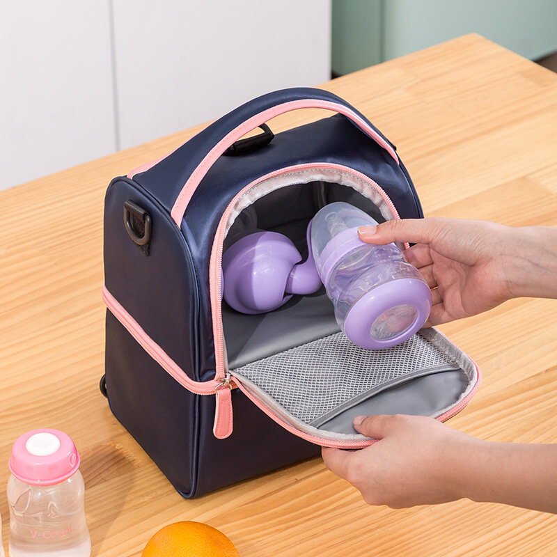 ขวดเก็บความเย็นฉนวนกันความร้อน penyimpanan Susu ถุงรักษาอุณหภูมิสำหรับทารกกระเป๋าใส่ข้าวกลางวันเก็บน้ำนมได้สองชั้นสำหรับคุณแม่