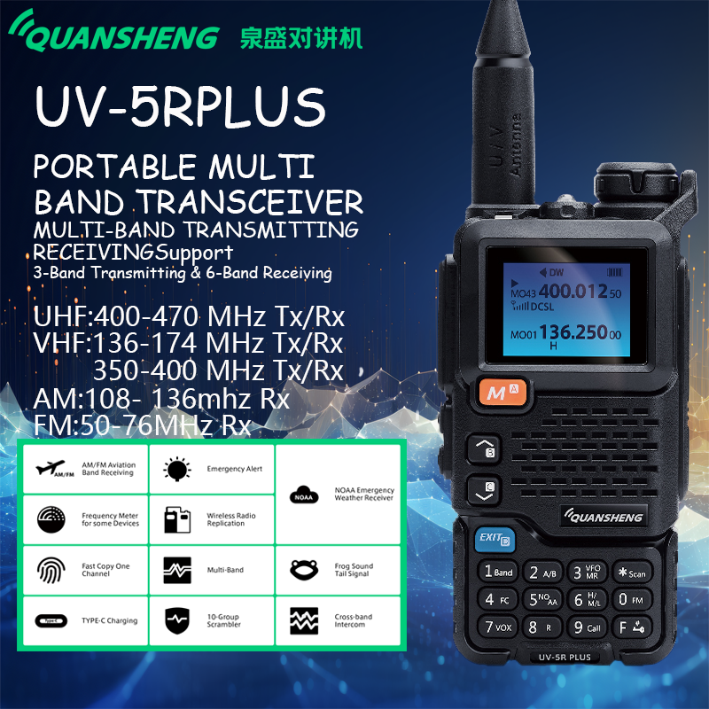 Quansheng-ポータブルuv 5r plus Walkie talkie、双方向ラジオcommutator、vhfステーション、k5レシーバーハム、ワイヤレスセット、長距離、am、fm