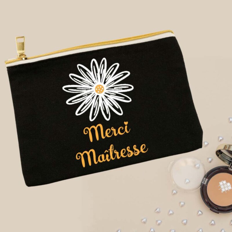 Merci Maitresse Print Makeup Bag Personalized Women Canvas Cosmetic Cases Bags Fashion Makeup Zipper Pouch Female Handbag