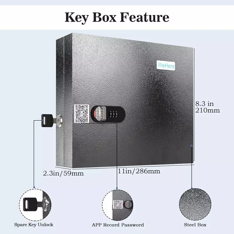 WeHere Key Lock Box Wall Mounted (16 Keys), Roller Mechanical Password Lock,key Cabinet with Combination Lock and 16 Key Labels