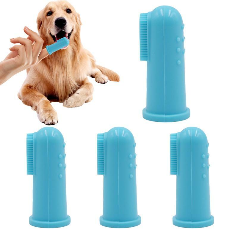 Cepillo de dientes de dedo para perro, 4 piezas, de silicona, suave, portátil, reutilizable