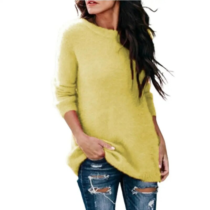 Women Knitwear Knitted Sweater Loose O Neck Sweaters Casual Solid Color Pullover Tops for Ladies S-5XL pull femme